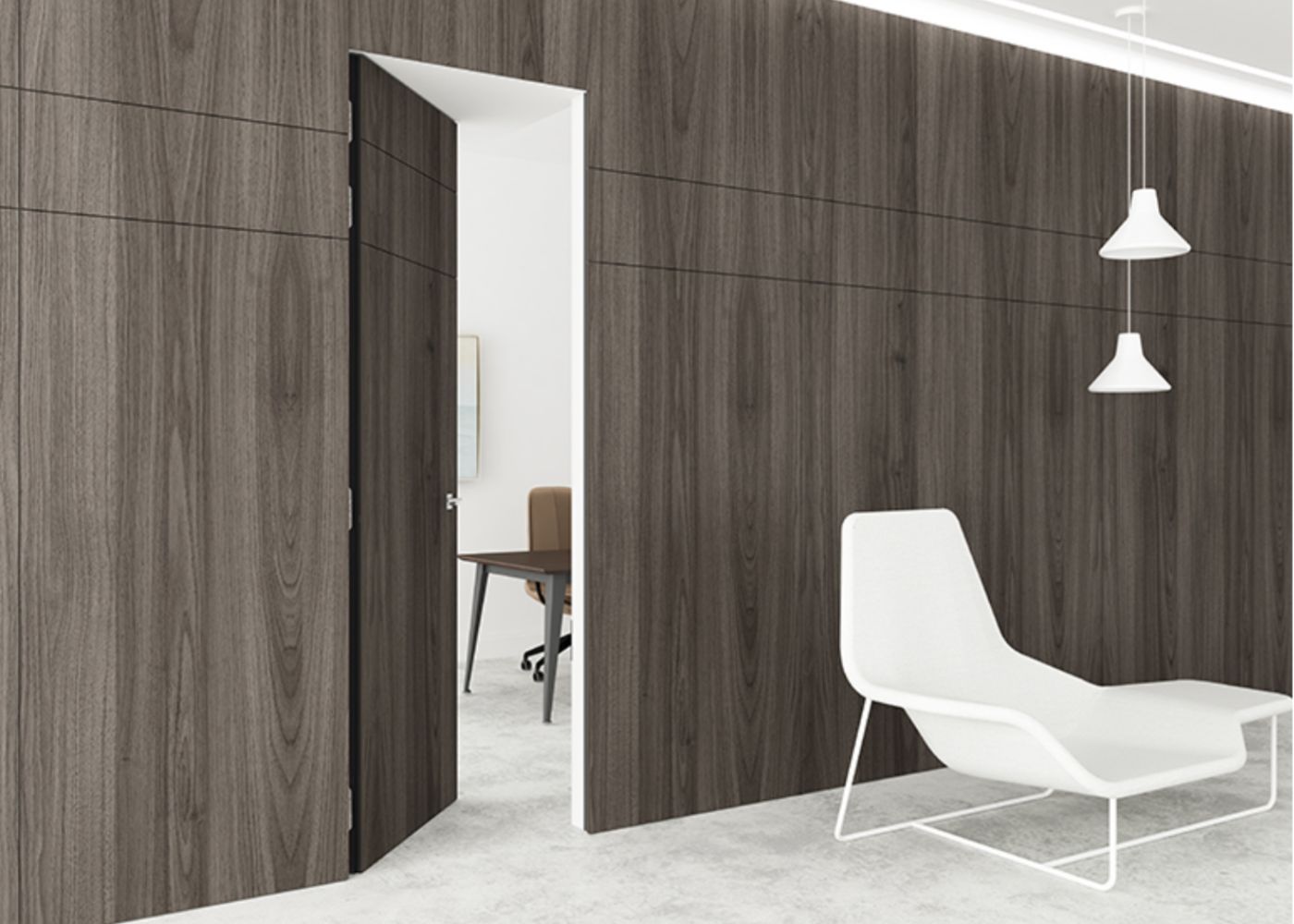 Portes intégrées et mobilier architectural sur mesure, participant à l'harmonie globale de l'habitat.